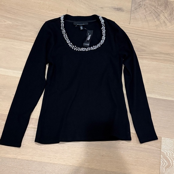 White House Black Market Tops - NWT White House Black Market Black Women’s Long Sleeve Top with Beaded Neckline